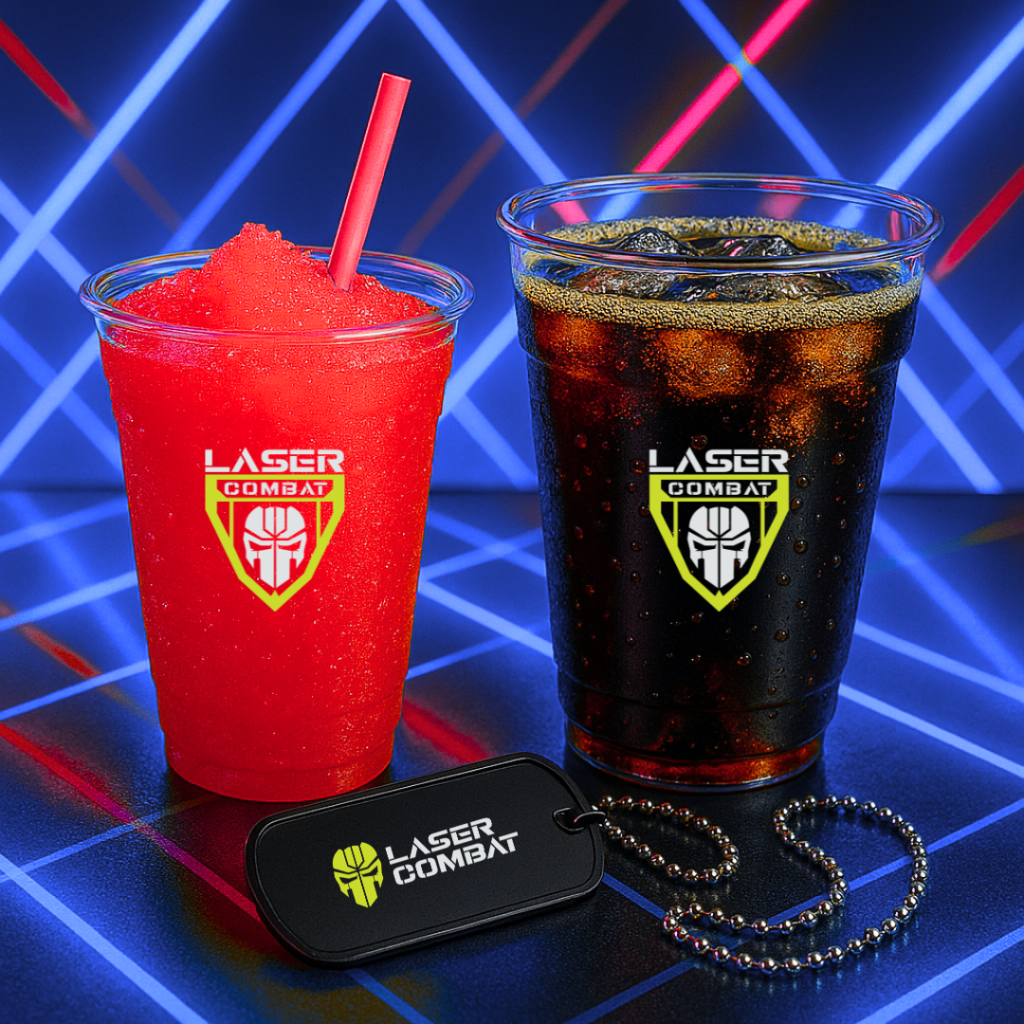 2 Laser Tag Games, a soft drink and survivor dog tag to take home